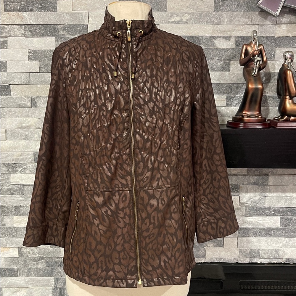 Zenergy Chicos Neema Aria Animal Foil Jacket Womens  Size 1 Sleeves Shiny Bronze